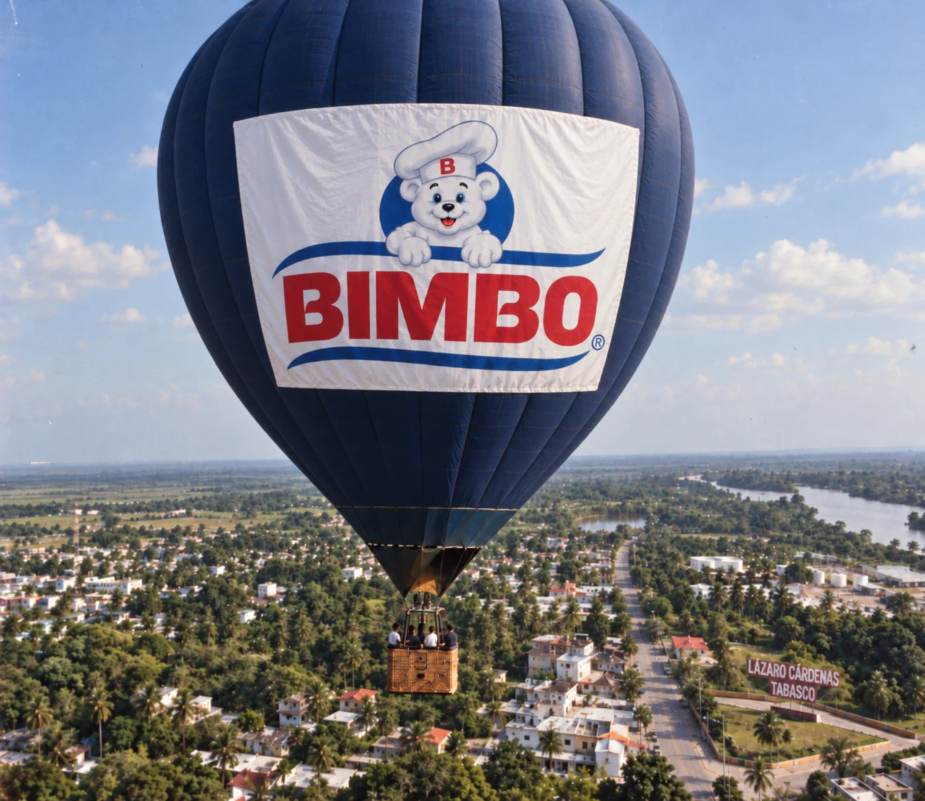 Recreación visual de un globo aerostático publicitario de Bimbo en un proyecto histórico de Radar Publicitario